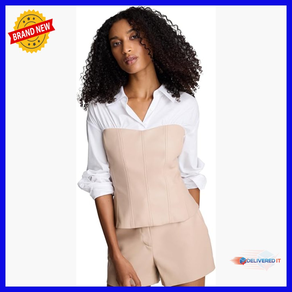 Long Sleeve Cotton Shirt With Faux Leather Bustier Top